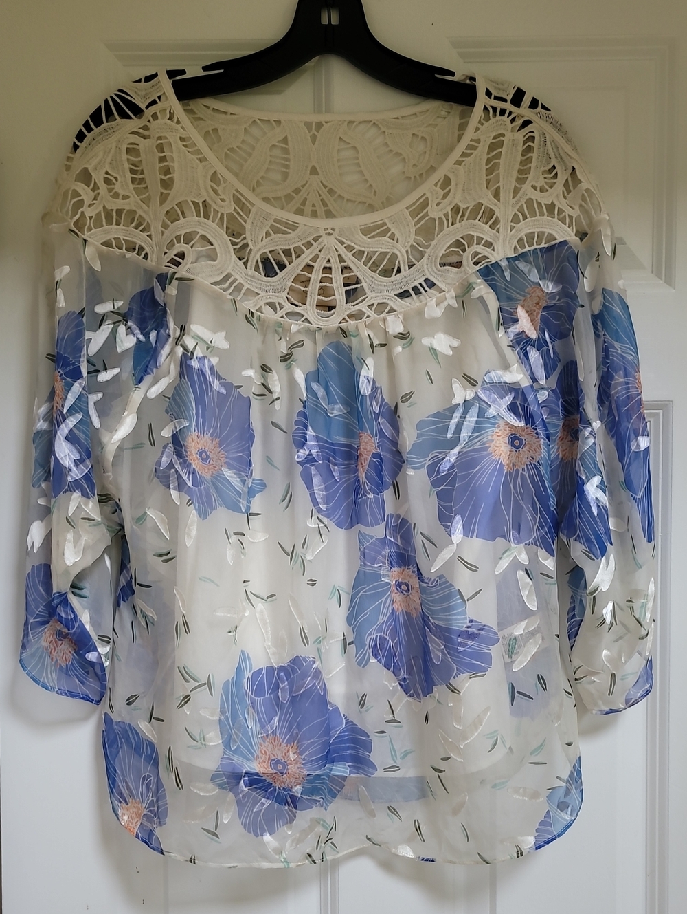 Anthropologie Vanessa Virginia Silk Blend Floral Lace Peasant Blouse
